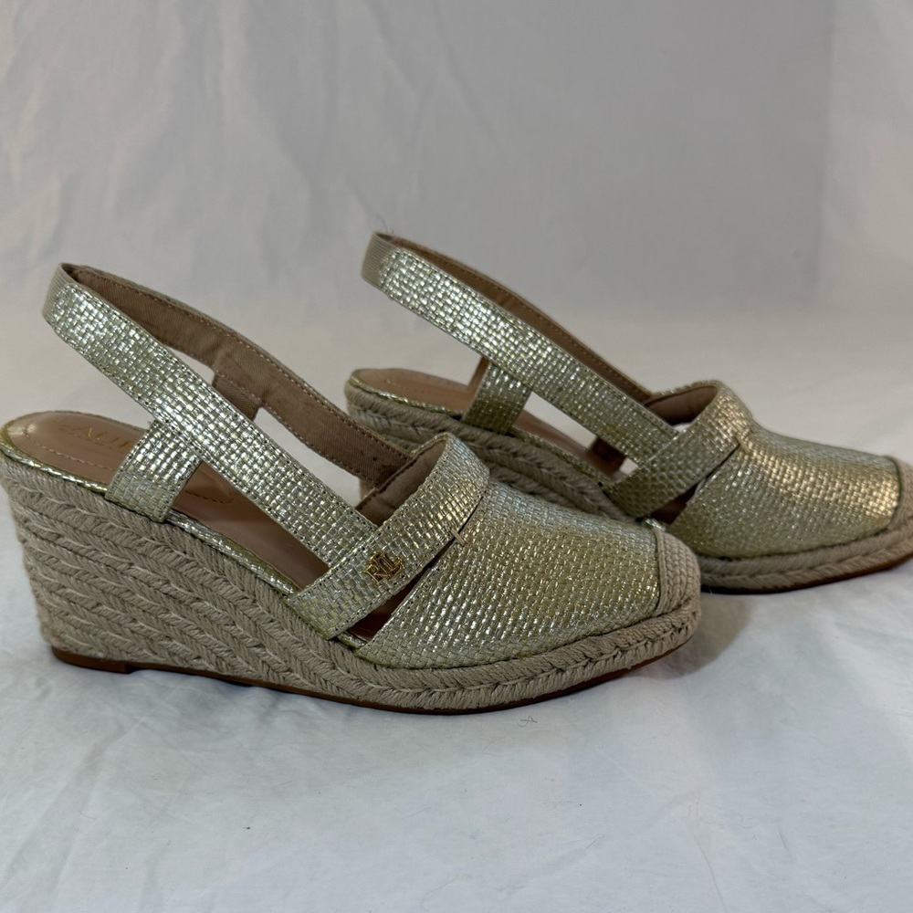 Lauren Penelopie Gold Wedge Espadrille Sandals Size 8 NWOT - Picture 5 of 8